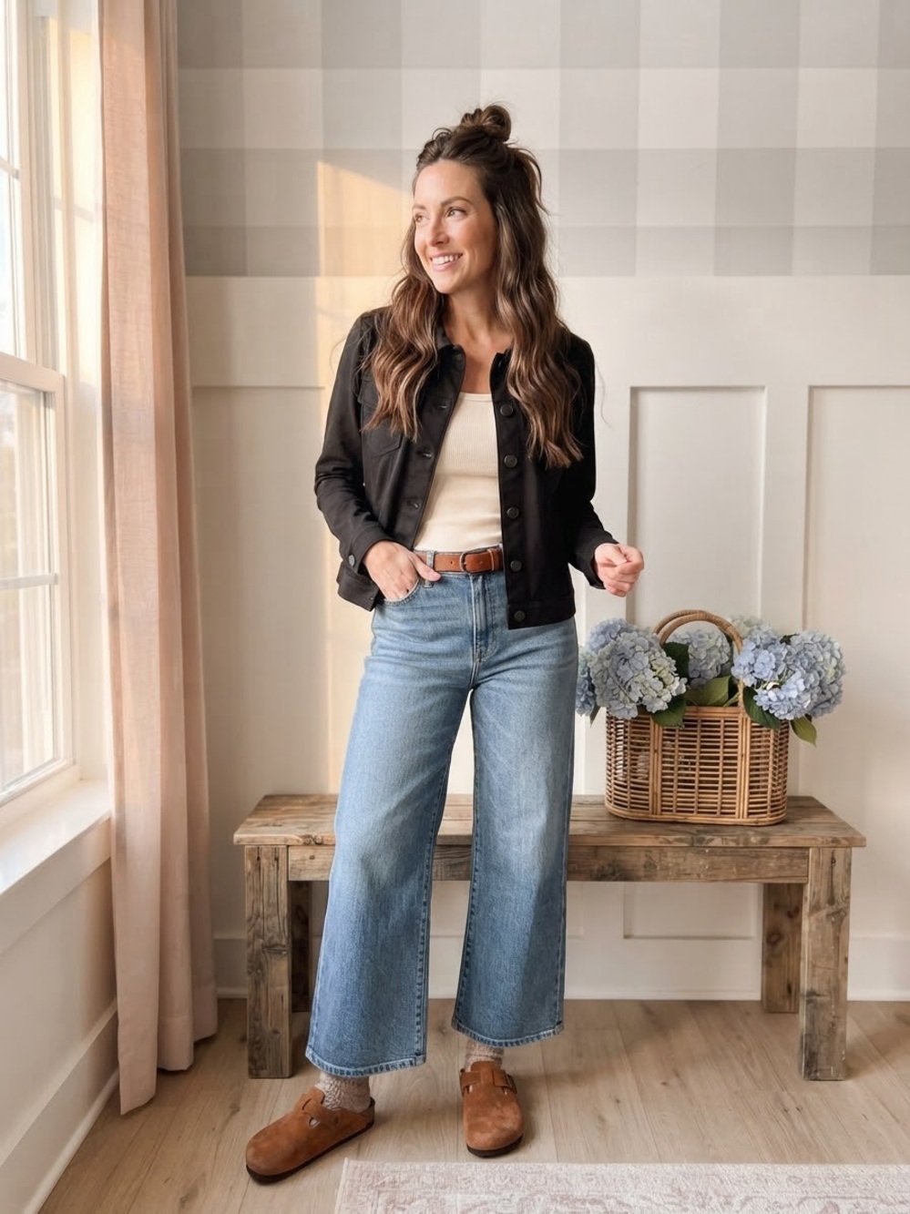 Classic Black Cropped Jacket with Button Front Large